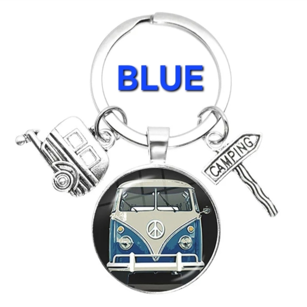 Keychain Retro Van Peace Sign Blue Red Yellow - Picture 7 of 12